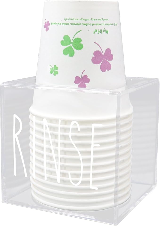 Transparent Acrylic Dixie Cup Dispenser, Disposable Paper Cup Dispenser Storage Holder, 3/5 oz Dixie Cup Holder, Bathroom Paper Cup Rinse Organizer, Disposable Cup Caddy, Water Dispenser Cup Holder