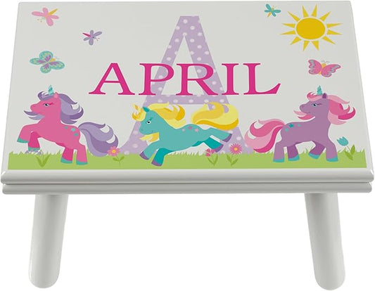 Let’s Make Memories Personalized My Own Name Step Stool - Children’s Step Stool - Sturdy Wood – Non-Toxic Paint, Sealer - Unicorn Design - Gray - 14’Wx9.25”Lx8.75”H - Ages 3+