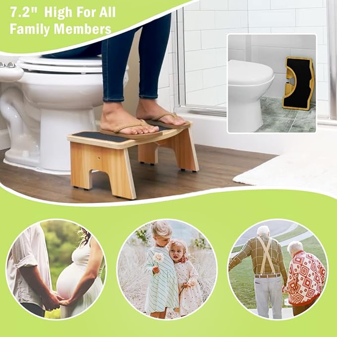 StrongTek Wooden Toilet Stool, Folding Potty Step Stool for Bathroom, 7 Inch, Non-Slip & Sturdy, Squatting Toilet Step, Easy to Store, Perfect for Small Spaces (Natural)