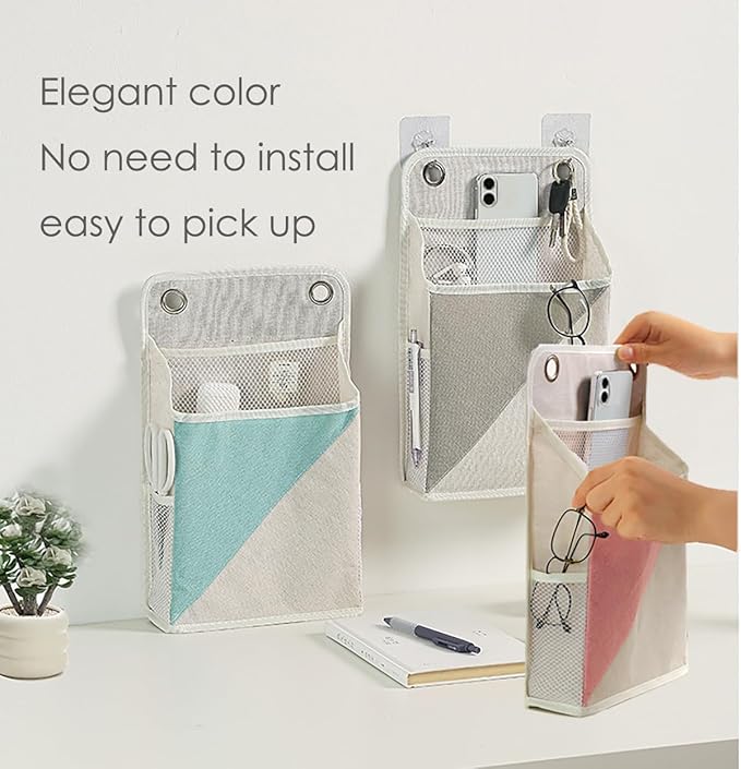 2pcs Wall Hanging Storage Organizer Bag, Hanging baskets with pockets for Wall organizing, Storage Hanging Bag for Bedroom, Dormitory, Study Room, Bathroom (Grey/White)