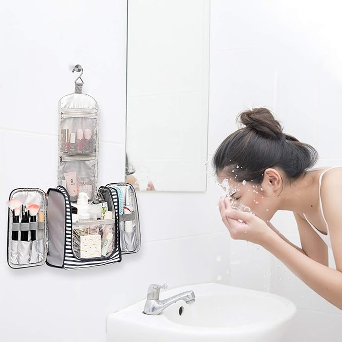 Bosidu Hanging Travel Toiletry Bag,Large Capacity Cosmetic Travel Toiletry Organizer for Women with 4 Compartments & 1 Sturdy Hook,Perfect for Travel/Daily Use/Christmas