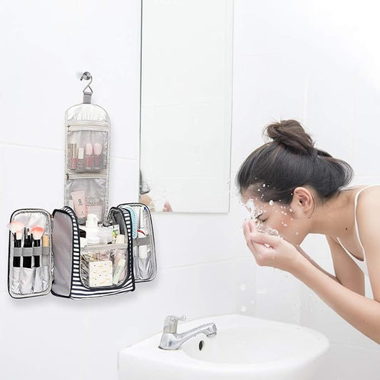 Bosidu Hanging Travel Toiletry Bag,Large Capacity Cosmetic Travel Toiletry Organizer for Women with 4 Compartments & 1 Sturdy Hook,Perfect for Travel/Daily Use/Christmas