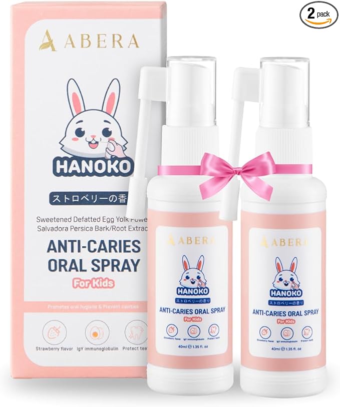 Abera Anti-Caries Kids Oral Spray, Fluoride Free Toddler Toothpaste Helper for Cavity Repair and Fresh Breath, 360 Degree Rotating Spout Easy to Use for Newborn to Preschooler, 1.35 fl Oz, Pack of 2