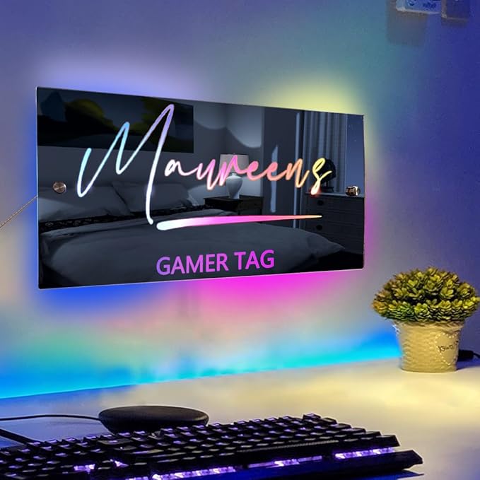 Personalized Tag Salon shop LED Name Mirror Light Custom LED Light Up Mirror Multi Colour Lighting Mirror Name Sign, Custom Name Neon Sign Light Wall Decor Mirror for Bedroom,Bar, barber shop