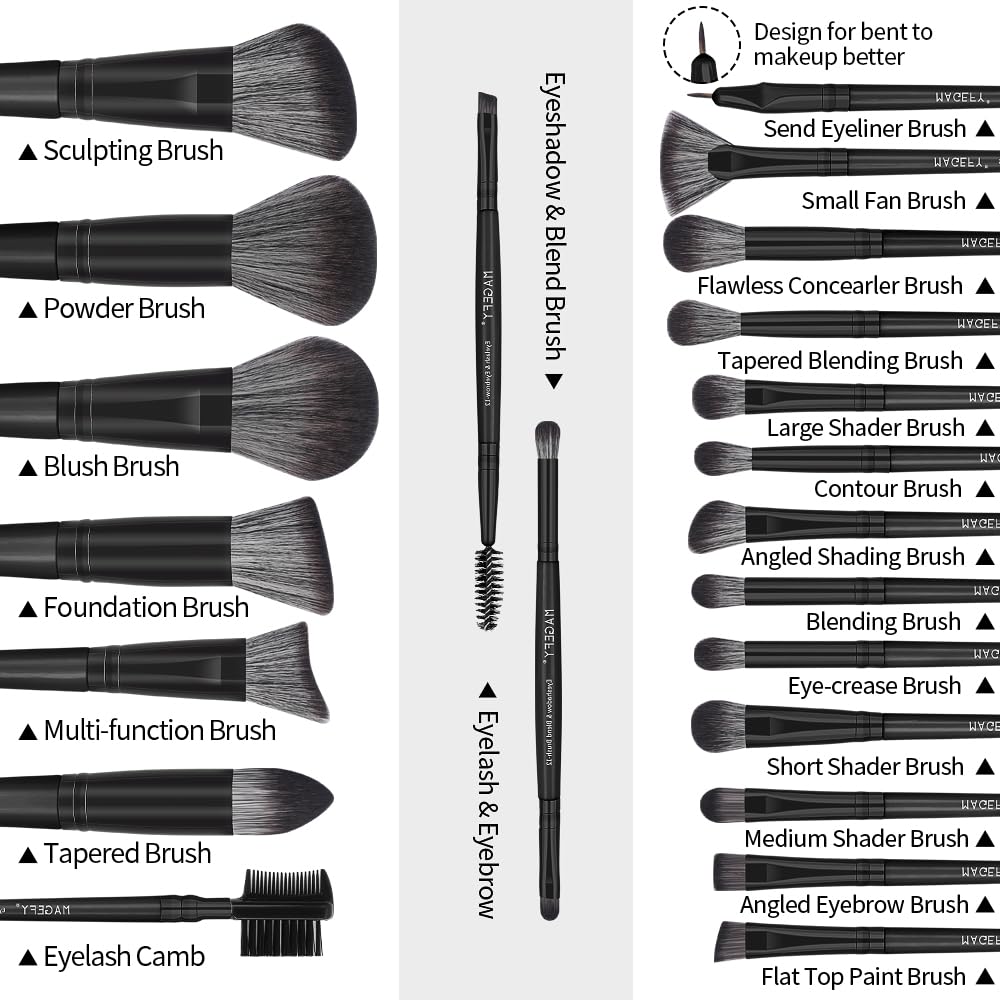 MAGEFY Makeup Brush Set, 22 Pcs Premium Synthetic Makeup Brushes Foundation Eyeshadow Brush Powder Blush Concealers Brush Set Travel Makeup Brushes with Case(Black)