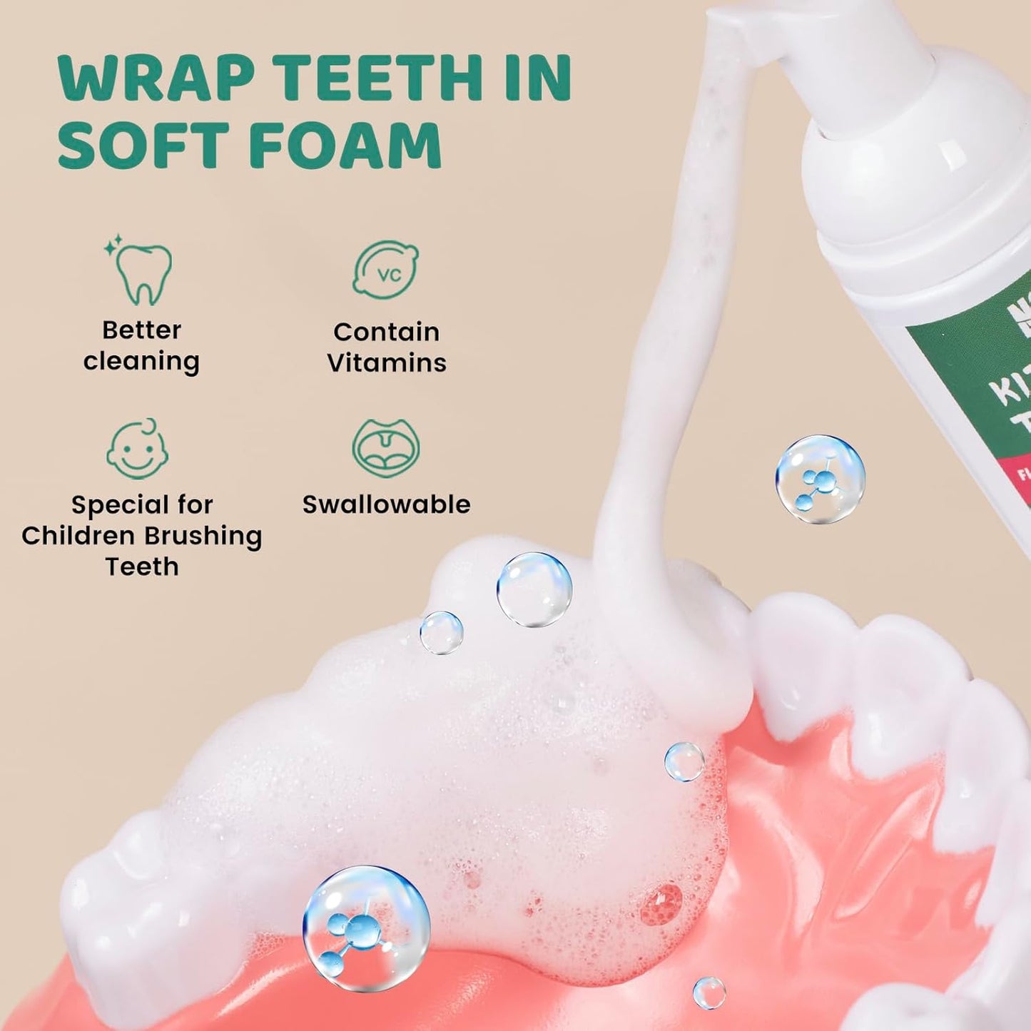 NOHOO Fluoride Free Foam Toothpaste Kids Watermelon,Natural Training Toothpaste for Baby Toddler Children Oral Cleaning and Cavity Protection(2 Pack)