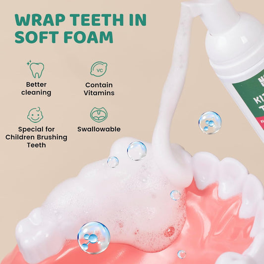 NOHOO Fluoride Free Foam Toothpaste Kids Watermelon,Natural Training Toothpaste for Baby Toddler Children Oral Cleaning and Cavity Protection(2 Pack)