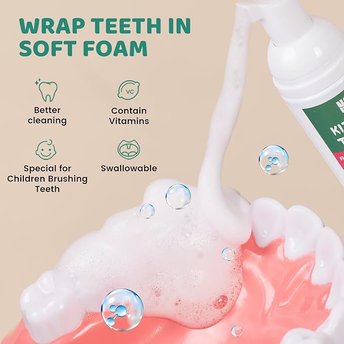 NOHOO Fluoride Free Foam Toothpaste Kids Fruit Flavour,Natural Training Toothpaste for Baby Toddler Children Oral Cleaning and Cavity Protection(2 Orange + 2 Watermelon)