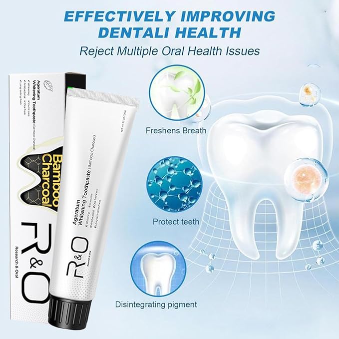 R&O Ageratum Whitening Toothpaste with Bamboo Charcoal, 3.53 oz - Removes Stubborn Stains, Great for Teeth Whitening, Reduces Plaque, Promotes Oral Health with Long - Lasting Fresh Breath (1 Tube)