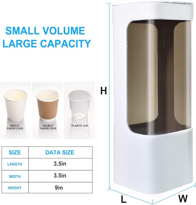 LBTING Water Cooler Cup Dispenser, Pull Type Cup Holder Fit 3oz - 5oz Small Bathroom Disposable Cups, Adhesive Wall Mounted Cup Dispenser - White