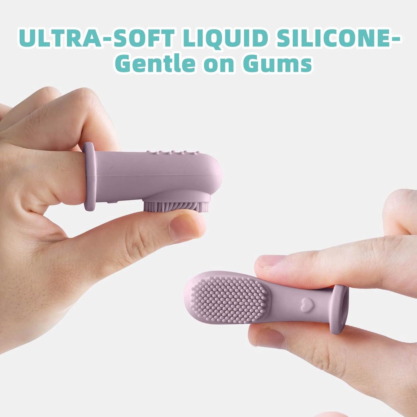 BumbleBee Silicone Baby Finger Toothbrush, Oral Cleaning & Teething Brush for Infants & Toddlers, 0 Months+, 2 Count with Travel Storage Case - Purple