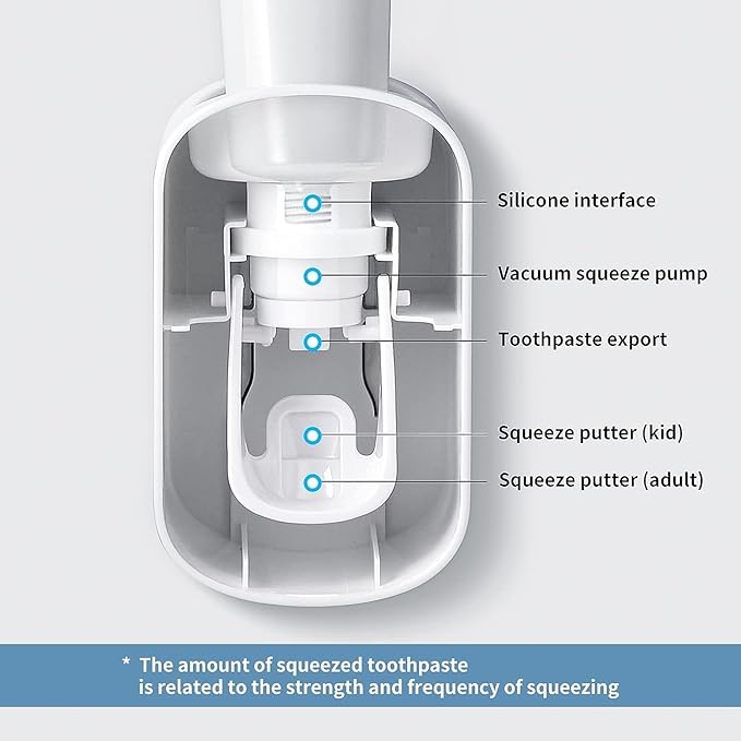 MOPMS Toothpaste Dispenser Wall Mounted for Bathroom Automatic Toothpaste Squeezer for Kids and Adult (Grey-2Pcs)