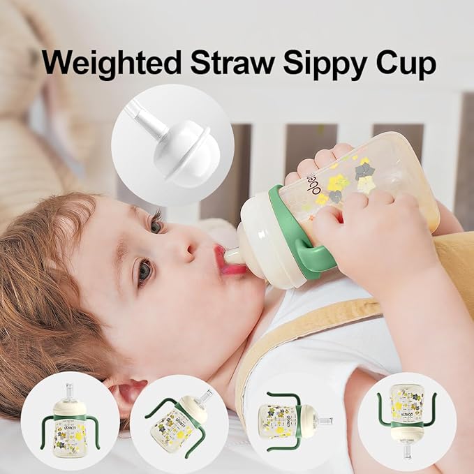 Sippy Cup, Weighted Straw Baby Trainer Cup, Toddler Drinks Water Bottle with Leakproof Spout for 6+, No Spill Learner Cup 240ml/8oz