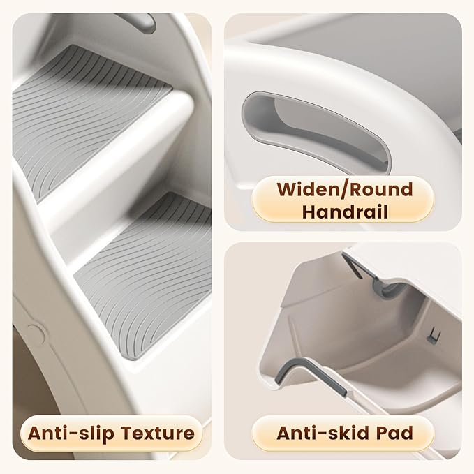 Step Stool for Toddlers – Foldable Toddler Step Stool for Bathroom Sink, 100lbs Load Bearing Non-Slip Kids Stool with Handles and Anti-Tip Design - Potty Training Stool for Ages 2+ (1.Grey)