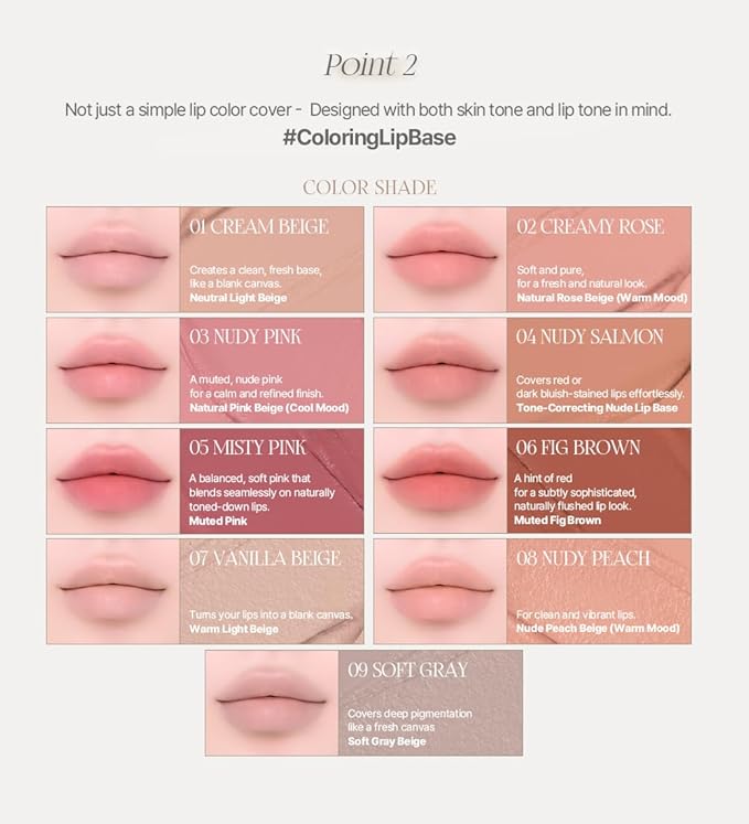 Heart Percent Dote On Mood All Cover Lip Base, Comfortable & Flawless Lip Tone & Texture Correction w/Lightweight Texture, #01. Creamy Beige
