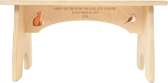 Step Stool for Toddlers- Personalized Wood Kids Step Stool with Name for Kitchen Sink, Bathroom, Potty Training, Toilet, Kitchen Sink- Sturdy and Safe- Made in USA by BloomOwl (Fox)