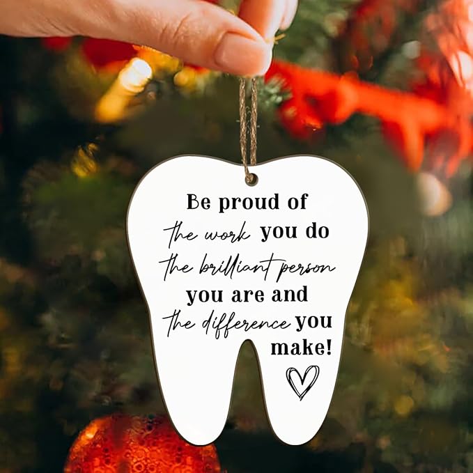 Dental Hygienist Christmas Ornament - 3" Wooden, Thank You Gifts for Women Men, Dental Week Gift for Dentist Assistant Oral Surgeon Orthodontics, Tooth Decoration for Office Center
