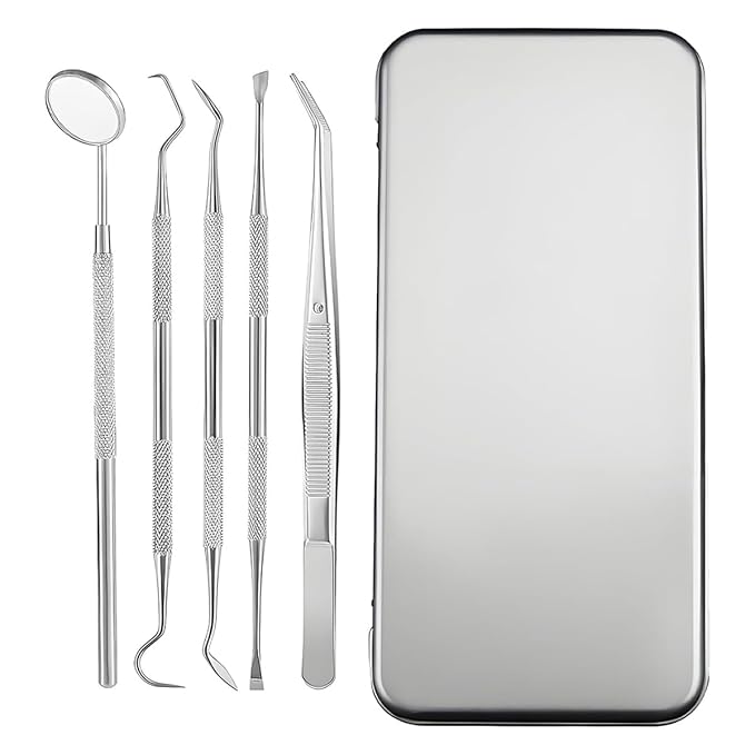 Easyinsmile 5PCS Dental Hygiene Kit Personal Oral Care Sets with Mouth Mirror, Scaler, Tarter Scraper, Teeth Pick, Tweezers Plaque & Calculus Removal Tool