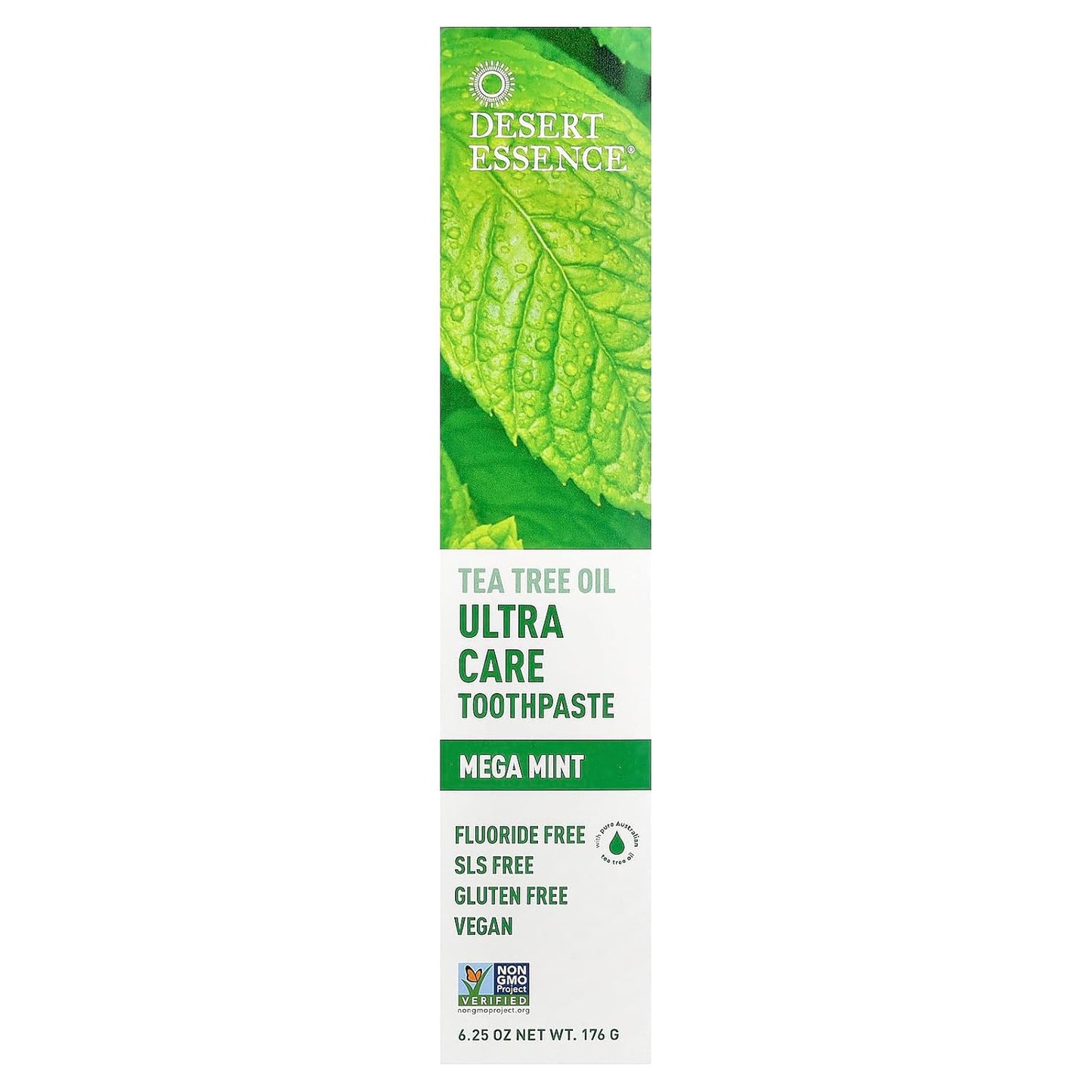 Desert Essence Natural Tea Tree Oil Ultra Care Toothpaste - Mega Mint - 6.25 Oz - Helps Soothe Gums & Reduce Plaque - Freshens Breath & Cleans Teeth - Oral Care - Defends Against Sugar Acids