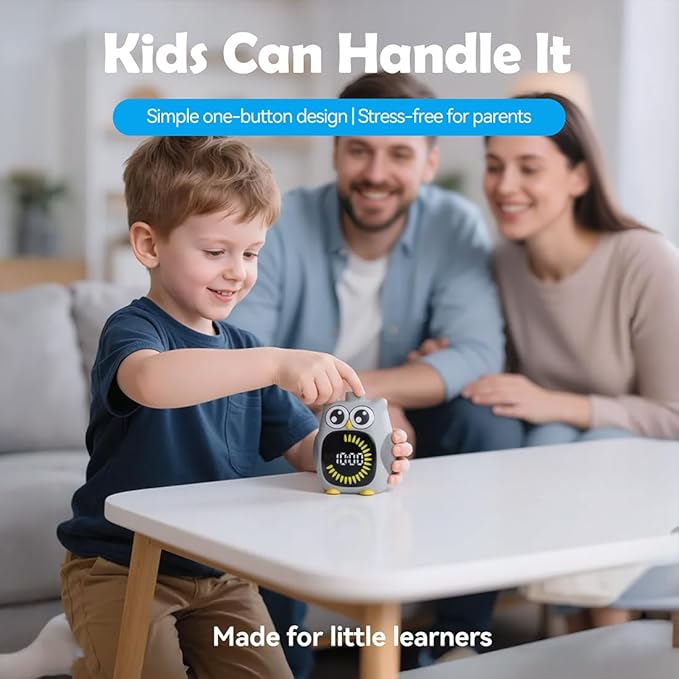 Grey Big-Eyed Owl Visual Timer for Kids,Classroom Timer, Time Out Timer,Up to 99Minutes Small Visual Timer,for Yoga,for Kitchen