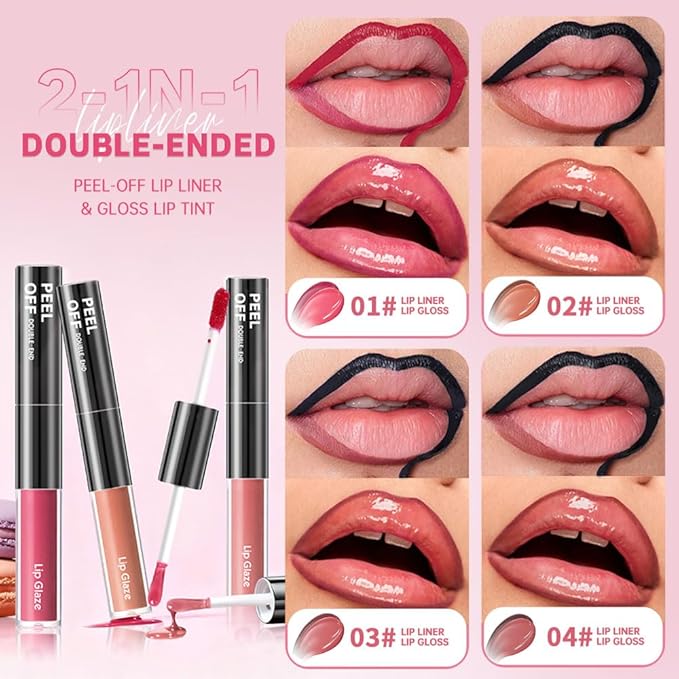 Peel Off Lip Liner & Stain in Peach Rosé – Tattoo-Like Peel Off Lip Stain Liner + Hydrating High Shine Peach Pink Lip Tint, Long-Lasting Waterproof Smudge-Proof Duo for Soft Natural Rosy Lips