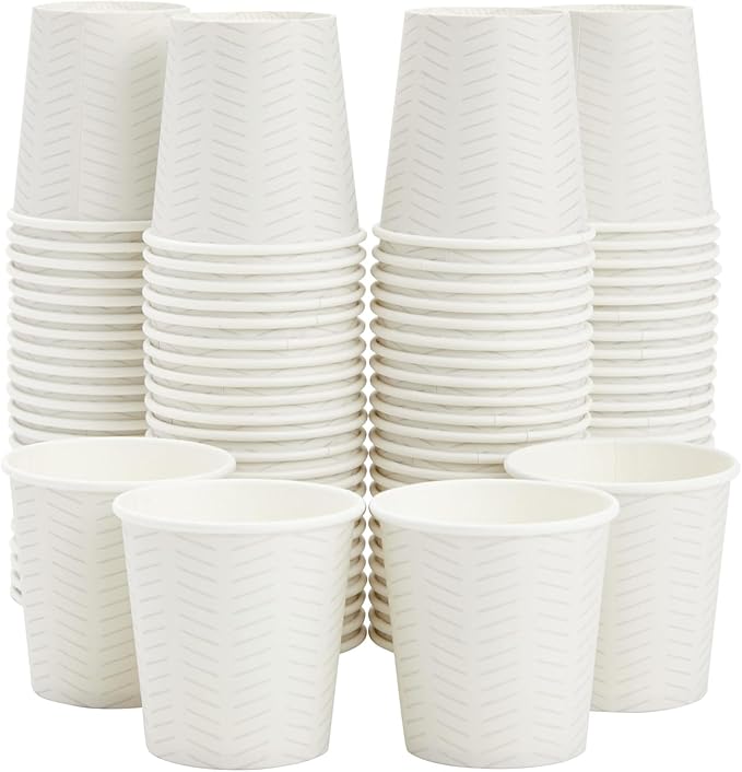 Sparkle and Bash 4 oz Disposable Coffee Cups - Convenient Mouthwash Rinse Container & Espresso Cup - Leak-Resistant Disposable Paper Vessel - 4 fl oz, 100-Count Coffee Pack, White