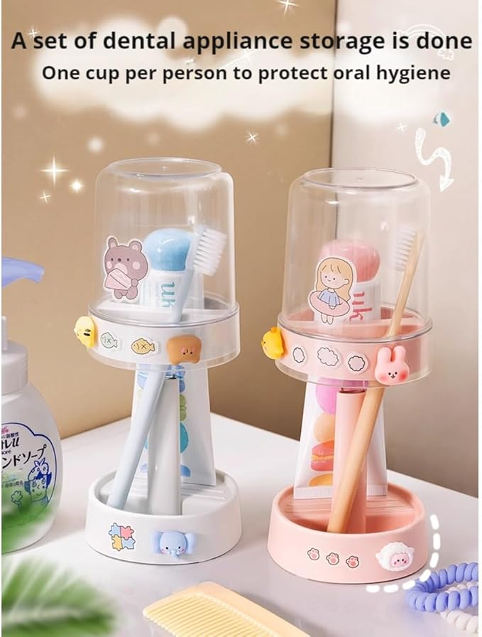 Kids Toothbrushes Holder with Cute Cup, with Kawaii Badge Sticker, Electric Toothbrush Holder for Kids Toddler, Tooth Brush Stand, Creative Bathroom Organizer Storage (White)