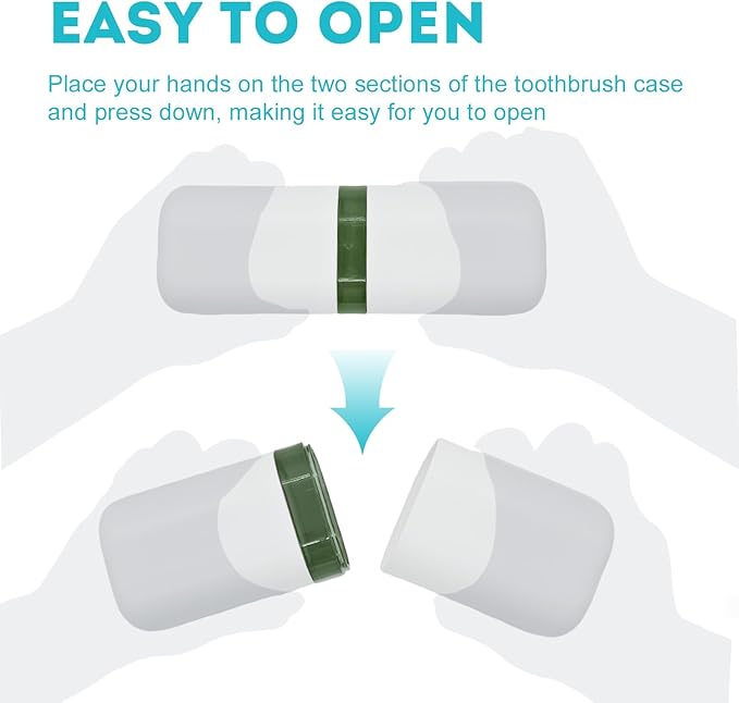 Travel Toothbrush Holder Case,Toothbrush Holder and Rinse Cup with Handle Toothbrush Travel Case, 2 in 1 Toothbrush Cup,Large Capacit Travel Toothbrush Holder with Mouthwash Cup-Green