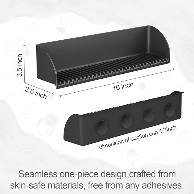 Bathtub Splash Guard for Tub - Silicone Tub Water Splash Guard with 4 Suction Cups, Bath Toy Tray Holder, Tub Shelf for Kids, Bathroom Accessories for Children, Toddler & Baby Bath, 1Pack, Black