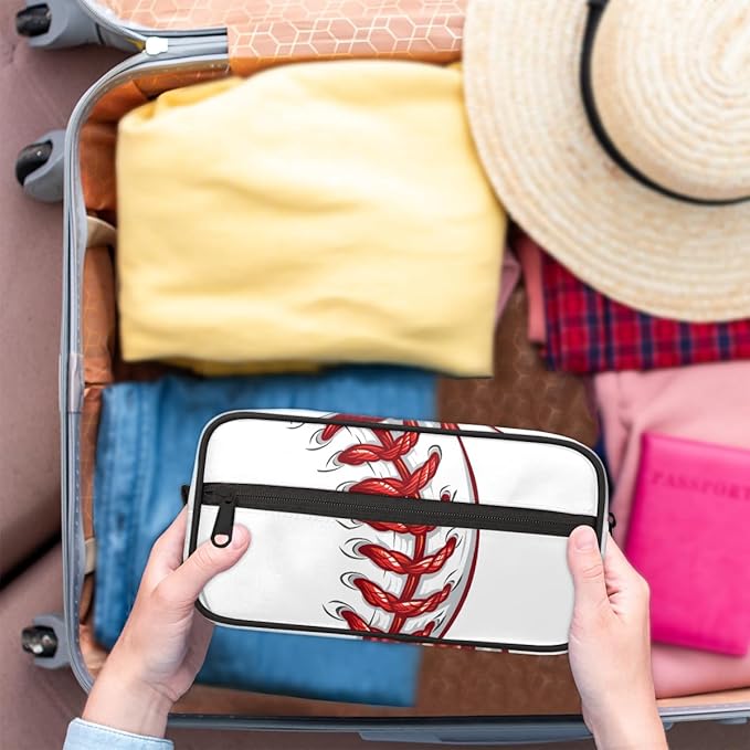 Baseball Sports Red Boys Travel Toiletry Bag Waterproof Wash Bag Shower Shaving Bag Cosmetic Organizer Makeup Bag Portable Toiletries Accessories for Women Men Baseball Sports