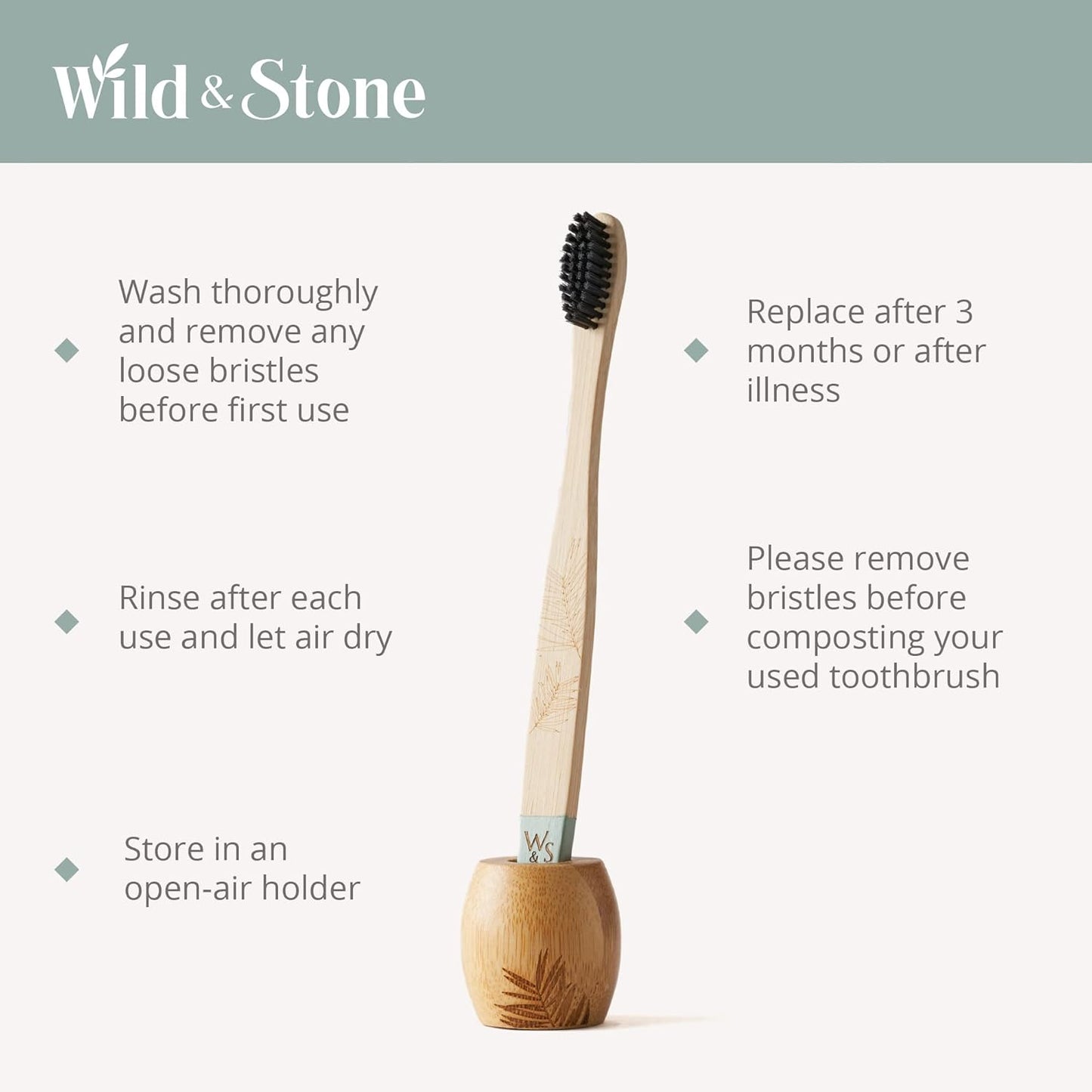 Wild & Stone | Organic Bamboo Toothbrush | Four Different Pattens | Dupont Fibre Bristles | 100% Biodegradable Handle | Vegan Eco Friendly Bamboo Toothbrushes (Medium)