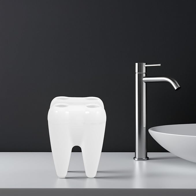 Sosoport 2pcs Cute Tooth Shaped Toothbrush Holder Stand Bathroom Decor with Ventilation for Countertop Organization and Travel Use