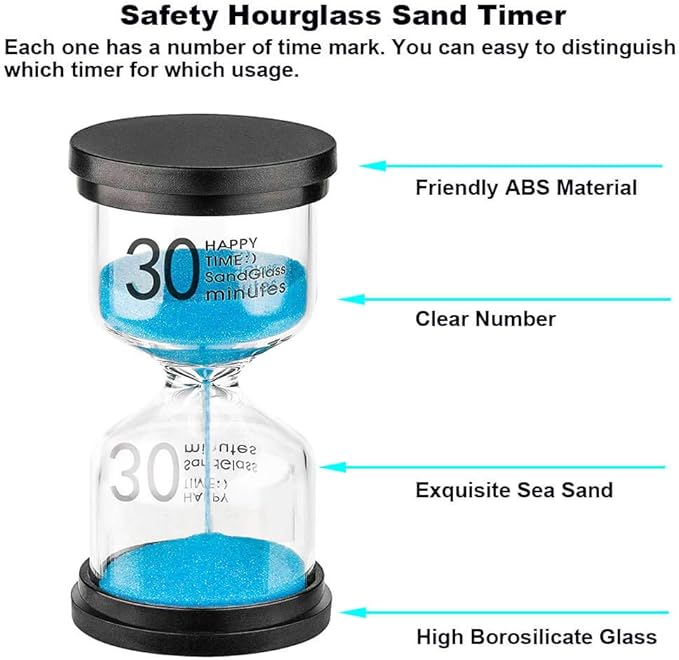 30 Minute Sand Hourglass Timer: Plastic Sand Clock 30 Minutes, Extra Blue Reloj De Arena, Unity Hour Glass Colorful Sandglass Timer for Kids, Games, Classroom, Kitchen, Decoration
