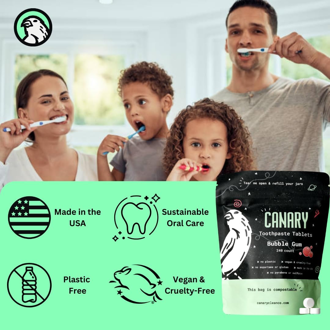 Canary Nano Hydroxyapatite Toothpaste Tablets Bubble Gum - Remineralizing, Fluoride Free, All Natural Tabs with Xylitol - Great for Kids, Plastic Free - 189 Count