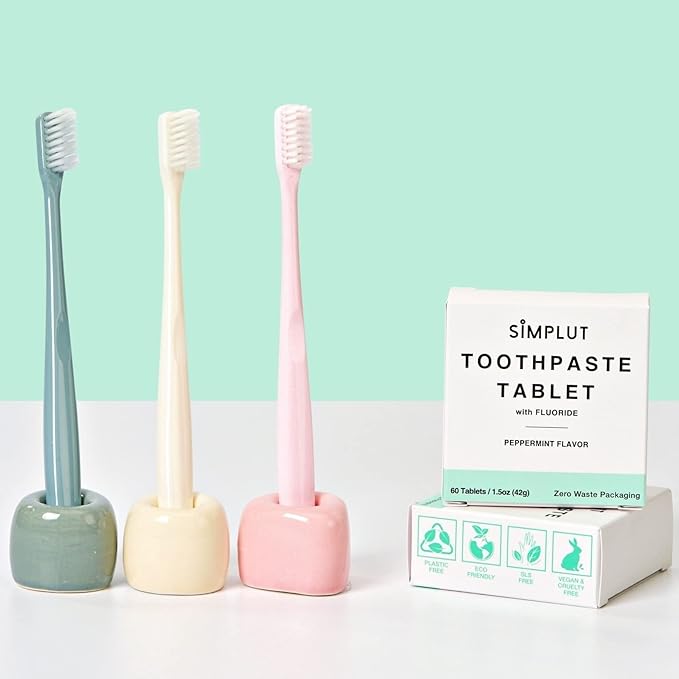 Chewable Toothpaste Tablets with Fluoride, 60 Pack - Travel Sized Oral Care, Eco Friendly Vegan Dental Tabs for Brushing - All Natural, SLS Free Ingredients for Adults - Peppermint Flavored