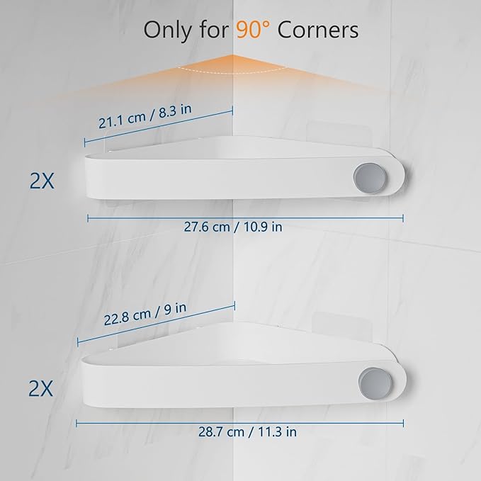 Sotfamily Shower Caddy Corner, 4 Pack Adhesive Corner Shower Shelves for Bathroom Organizers and Storage, Rust Free Plastic Rack for Bathroom Accessories & Decor, White