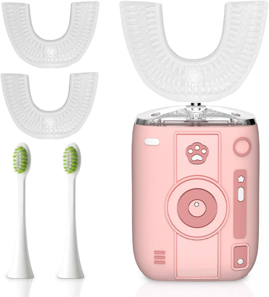 Adult Sonic Automatic Electric Toothbrush, 360° Oral Cleaning Stain Whitening, IPX7 Waterproof Rechargeable, u-Shape Brush Head*3+Straight Handle Brush Head*2, Suitable for Travel or Home Use