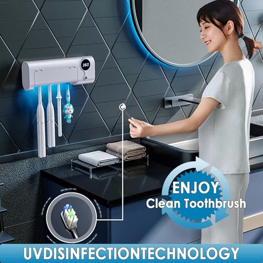 MIMORE Toothbrush Holder, 4 Toothbrush Slots & Timer Function, Cordless Wall Mounted Toothbrush Holders for Bathrooms