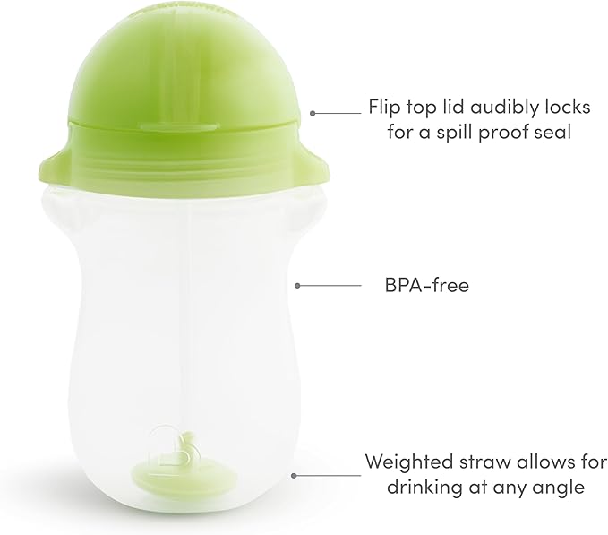 Munchkin Any Angle Weighted Toddler Straw Cups with Click Lock Lid, 10 Ounce, 2 Pack, Blue/Green