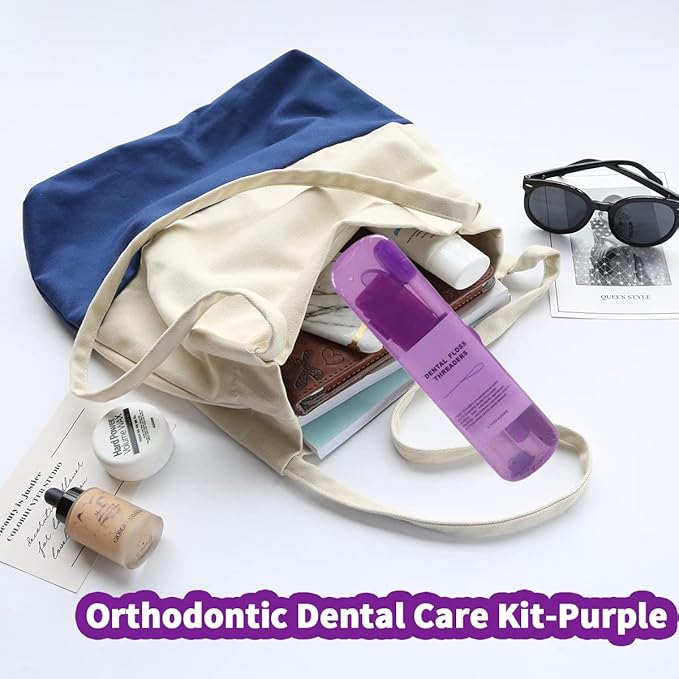 Braces Cleaning Kit for Teeth, Portable Orthodontic Toothbrush Kit Oral Care Dental Travel Kit - Interdental Brush Dental Wax Dental Floss Toothbrush Box (Purple B)