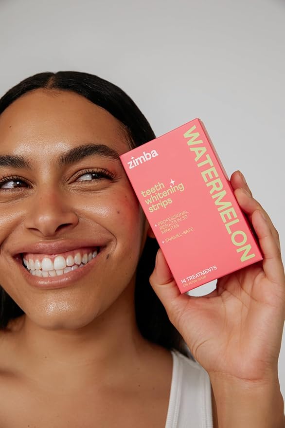 Zimba Teeth Whitening Strips for Teeth Sensitive, White Strips for Teeth Whitening, Teeth Whitener Stain Remover 28 White Strips Included Per Pack, 2 Pack (14 Day Treatment), Spearmint and Watermelon