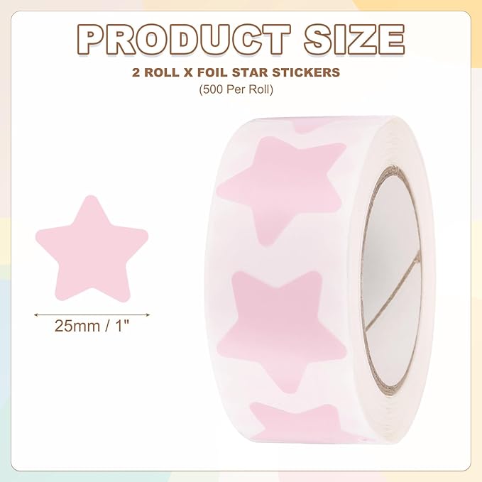 PATIKIL Star Stickers Roll 1 Inch(25mm), 1000pcs Reusable Self-Adhesive Star Labels for Reward Behavior Chart Teachers Business Decorating Wedding DIY Crafts, Light Pink