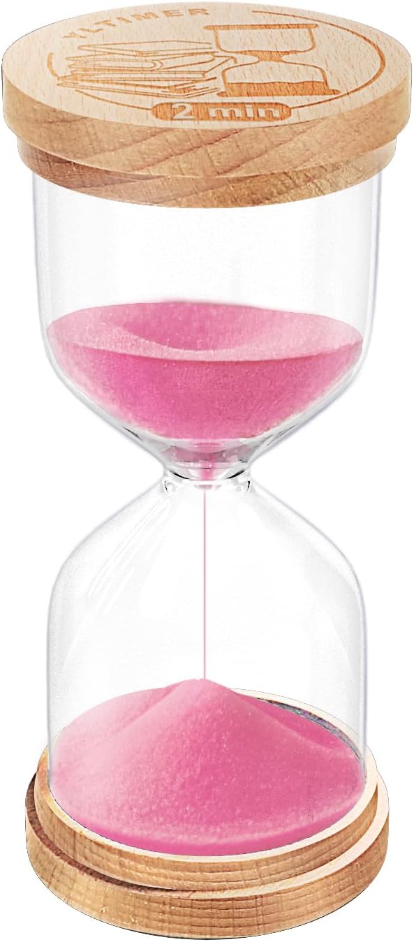 2 Minute Sand Timer Hourglass, Small Pink Sand Watch 2 Min,Beech Wooden Sand Clock, Reloj De Arena, Sandglass Hour Glass for Kitchen, Toothbrush,Home Decorative,Desk (Pink)
