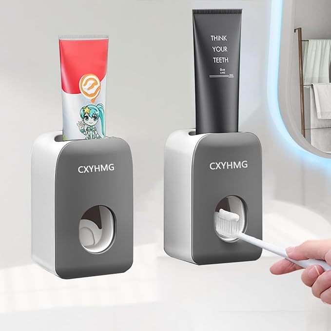 Automatic Toothpaste Dispenser for Kids, 2 PCS Toothpaste Squeezer for Kids & Family Shower Decor, is Wall Mounted Bathroom Accessories Organizer (Black, 2PACK)