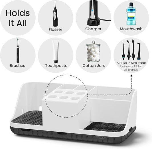 Boperzi Bathroom Counter organizers and Storage: Cord-Friendly Electric Toothbrush and Toothpaste Holder, Detachable Water Flosser & Tips Holder, Bathroom Decor and Accessories Organization Countertop