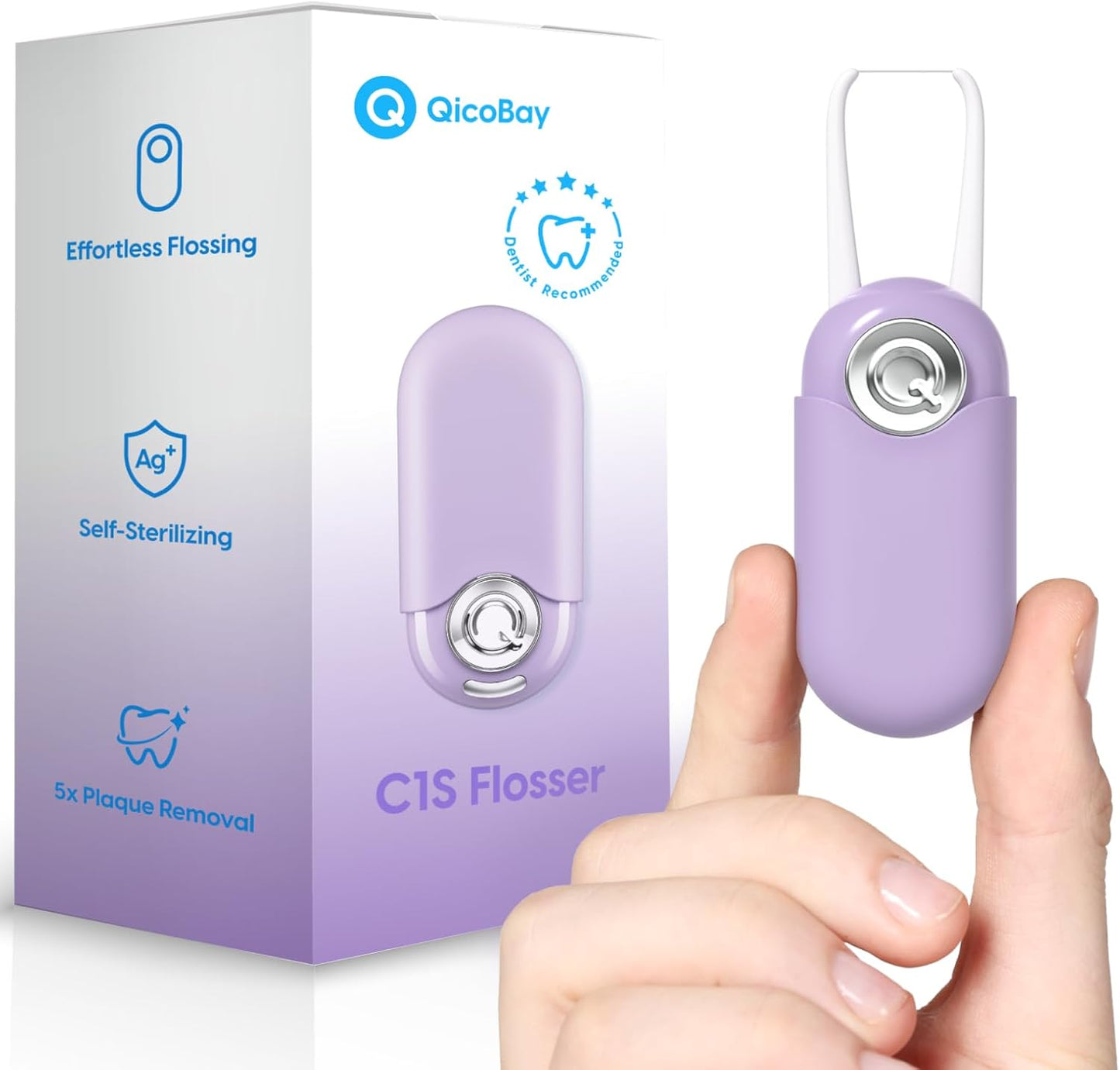 C1S Reusable Flosser Set, Auto-Restringing Flosser with Replaceable Floss Capsule, Multi-Hygiene, Portable Travel Floss, Recyclable Zero Waste, Unflavored(Dawn Purple)