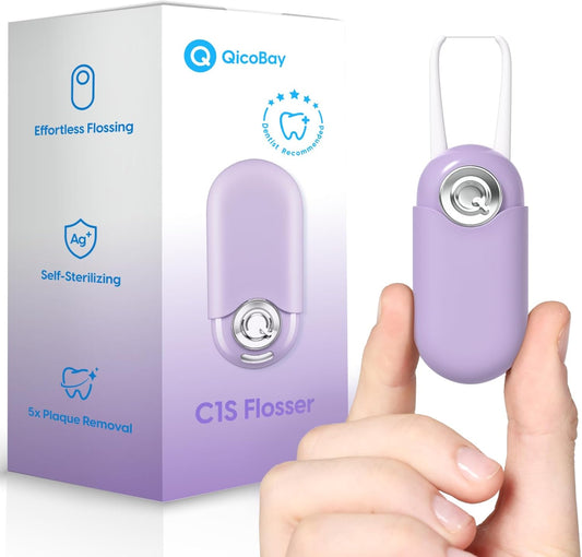 C1S Reusable Flosser Set, Auto-Restringing Flosser with Replaceable Floss Capsule, Multi-Hygiene, Portable Travel Floss, Recyclable Zero Waste, Unflavored(Dawn Purple)