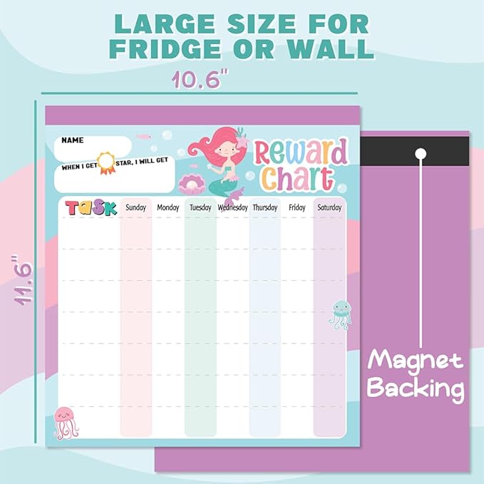 Reward Chart for Kids – Mermaid Magnetic Kids Behavior Chart, Pad with 26 Chore Charts, 1920 Star Stickers, 36 Incentive Stickers, Responsibility Chart for Kids Girls Toddlers - Kids Chore Chart