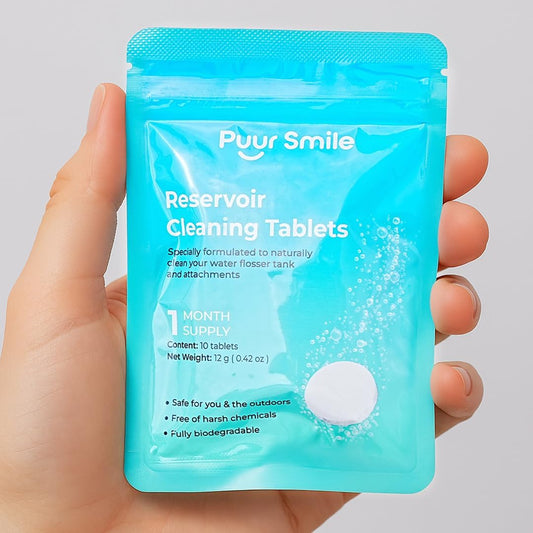 Water Flosser Reservoir Cleaning Tablets – 1 Month Supply – Deep Clean for Water Tank & Attachments – Natural Ingredients, Biodegradable, Safe & Easy to Use (10 Tablets)