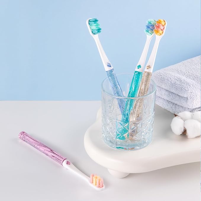 Soft Bristle Toothbrush, Micro Nano Flossing Toothbrushes with Multi-Layered Shaped Bristles for Whiten Teeth and Removes Plaque, Designed for Sensitive Teeth & Gums-White Head